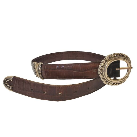 Vtg Brighton Leather Croc Silver Hardware Reversible 4 Opt. Women Belt - Picture 2 of 11